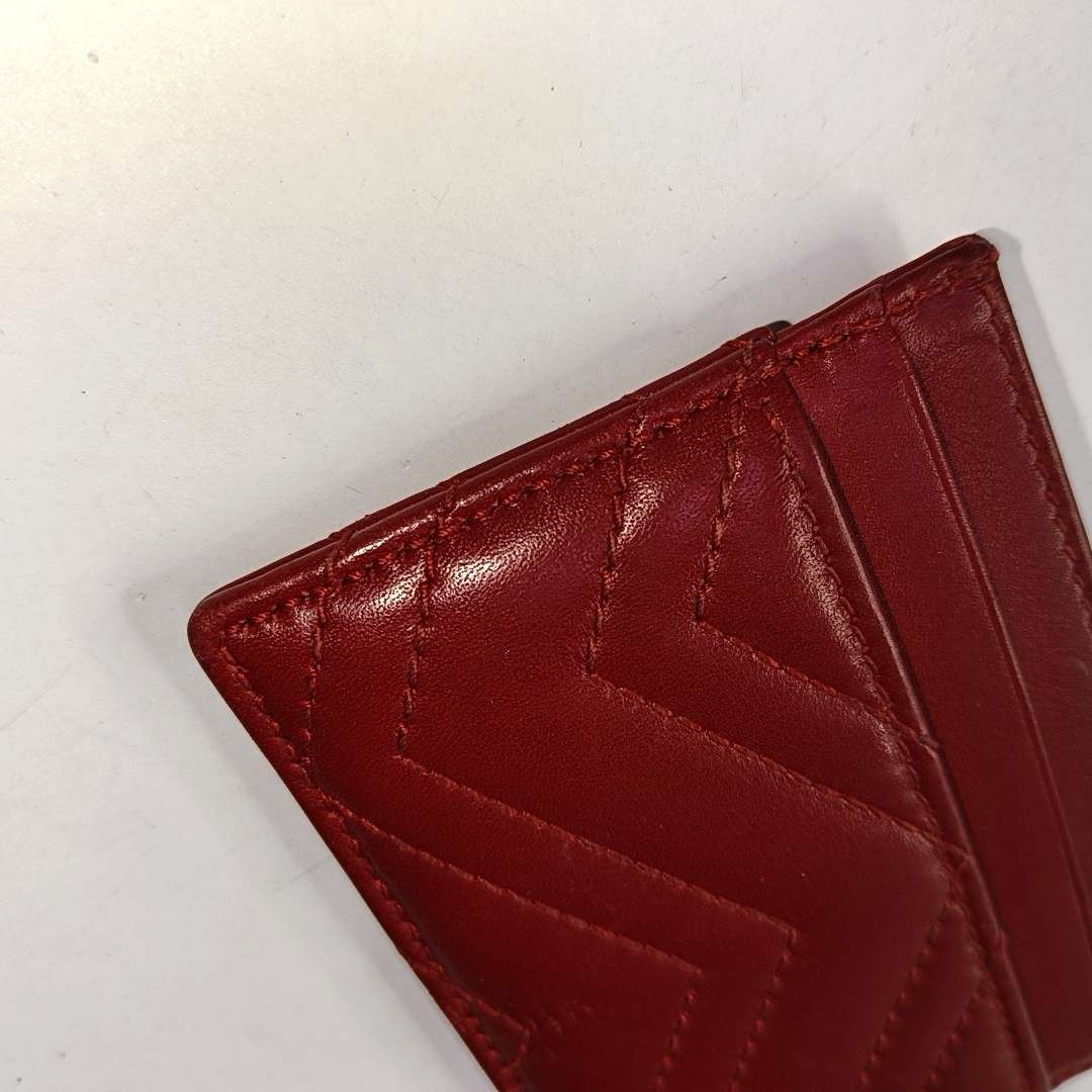 GUCCI GG Marmont Red leather quilted wave-pattern card holder Golden hardware-(SKU)-957726632