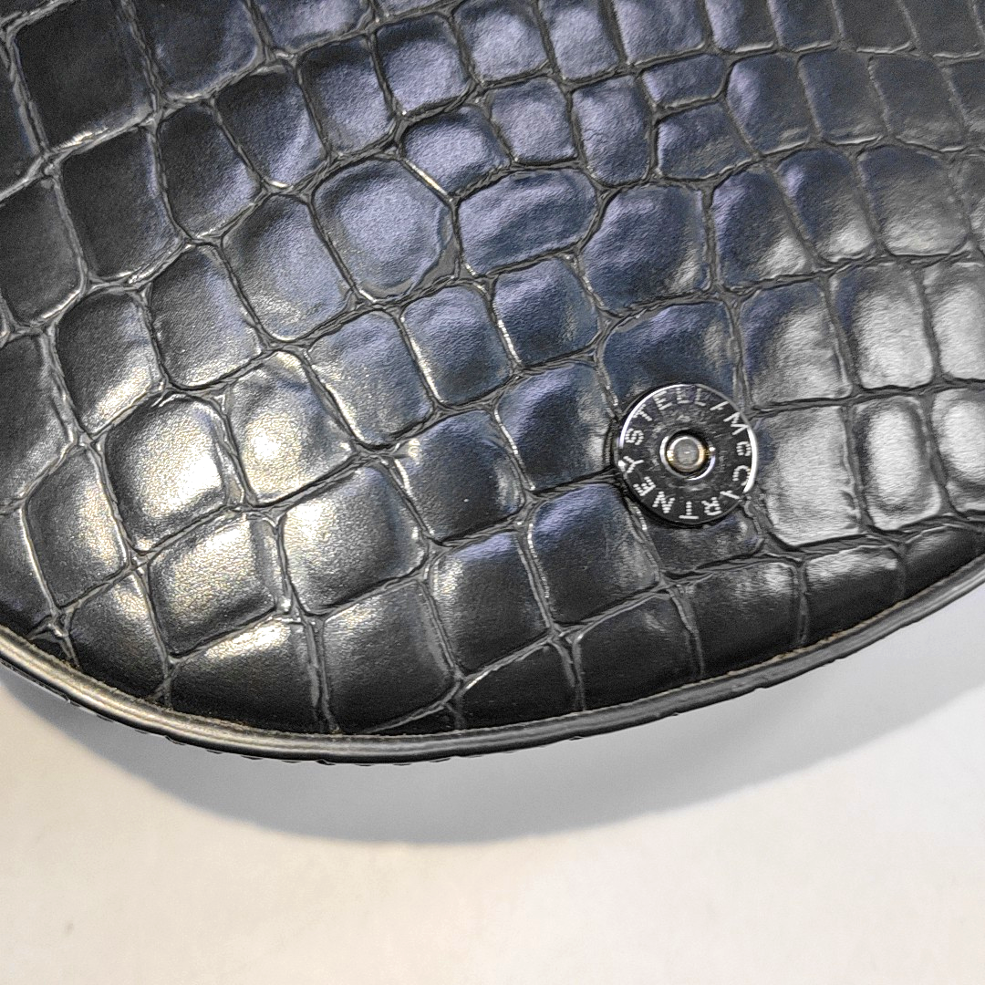 STELLA McCARTNEY Black Leather Texture Inlaid Single Shoulder Bag Silver Hardware Removable shoulder strap-(SKU)-940252437