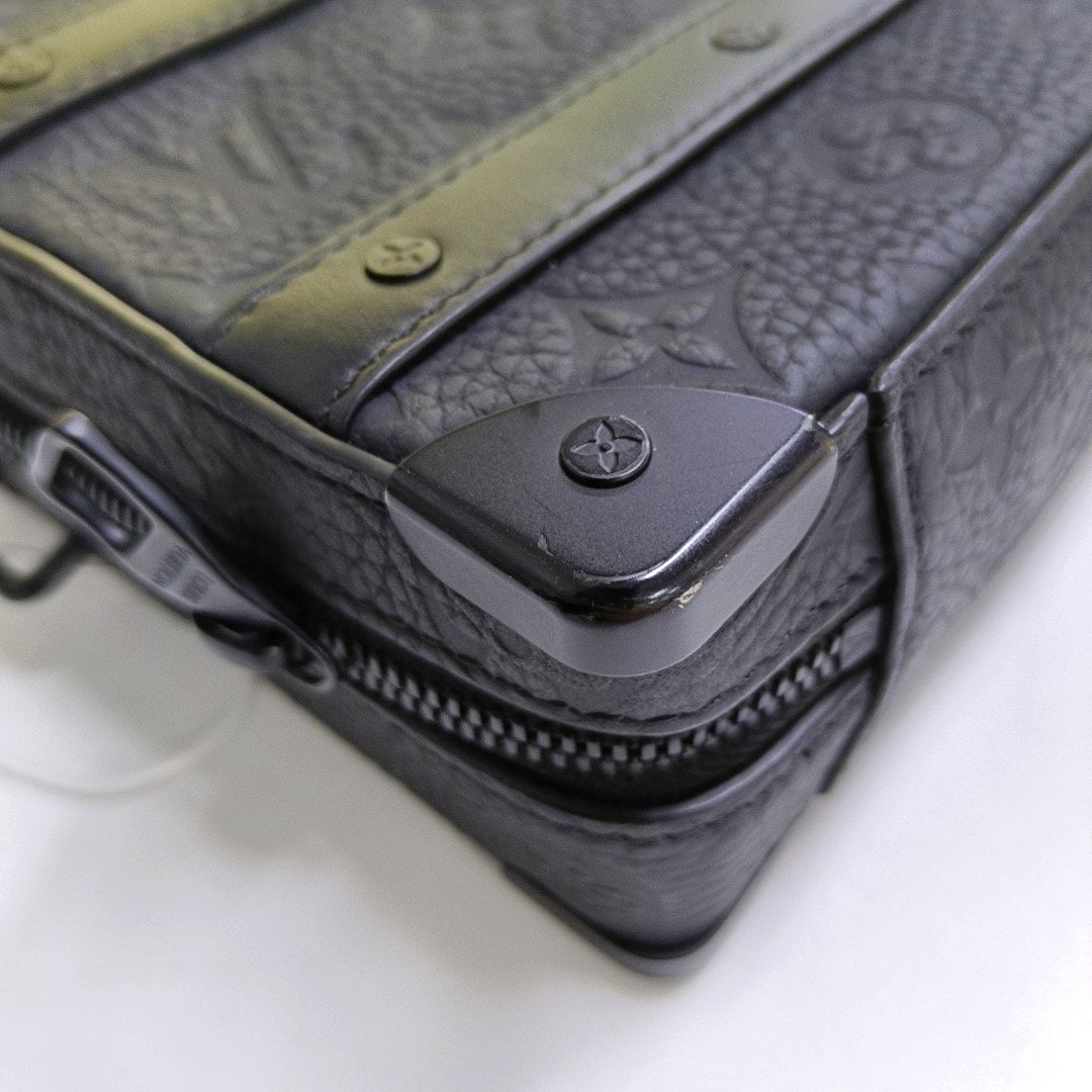 LOUIS VUITTON SOFT TRUNK Black Leather Monogram Black Crossbody Bag Single Shoulder Bag with Detachable Strap and Black Hardware-(SKU)-969594578
