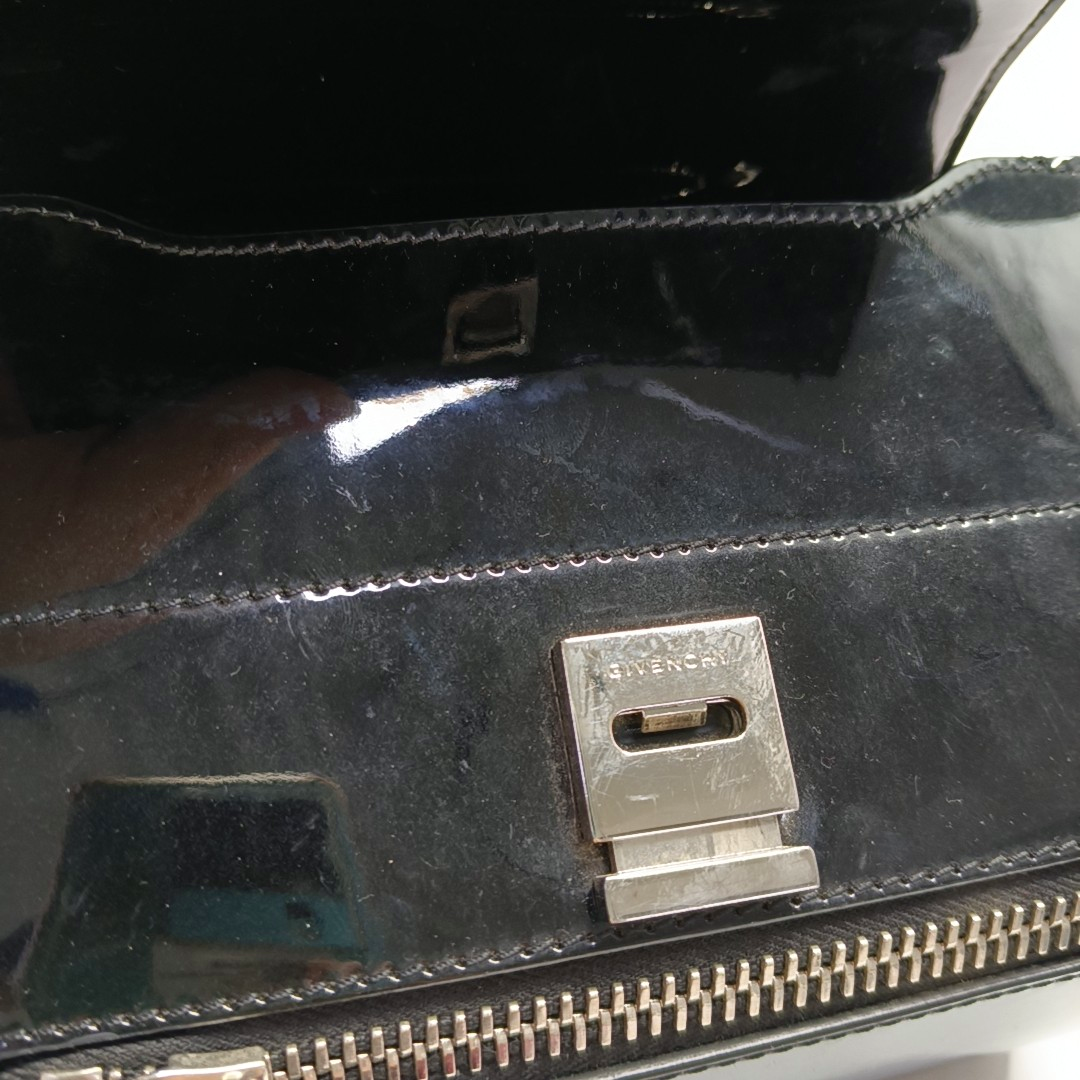 GIVENCHY Pandora Black Leather Crossbody Bag Single Shoulder Bag Silver Hardware Removable shoulder strap-(SKU)-946136707