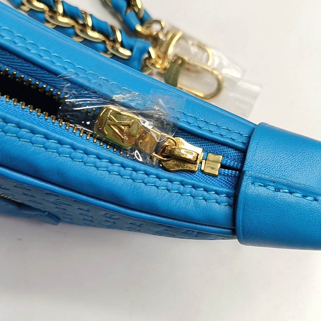 LOUIS VUITTON LOOP Blue Leather Monogram Pea Pod Bag with Shoulder Strap, Gold Hardware, 2 Removable Shoulder Straps-(SKU)-953032437