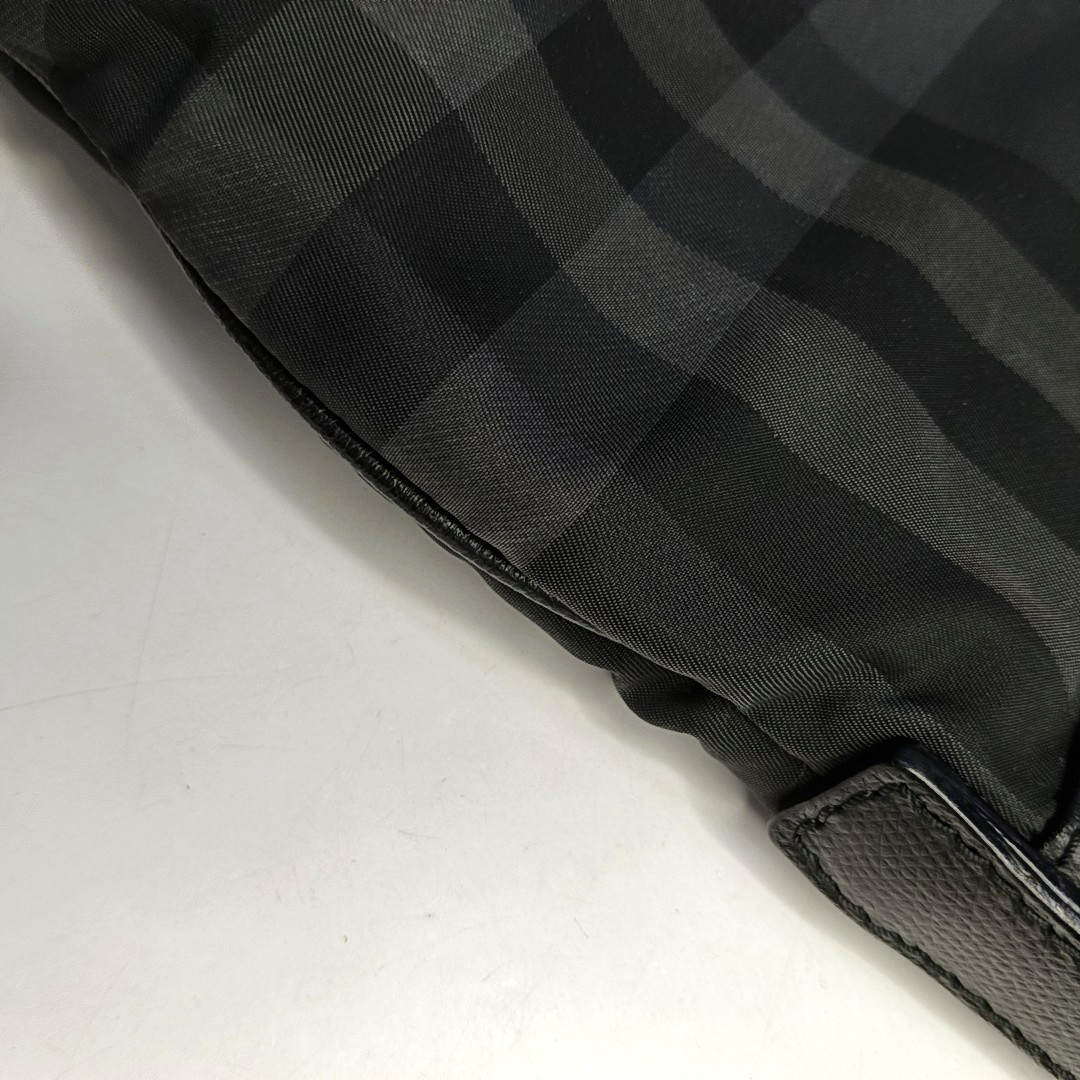 BURBERRY Dark Gray Nylon Battle Horse Plaid Single Shoulder Bag Crossbody Bag Ruthenium color hardware-(SKU)-958749400