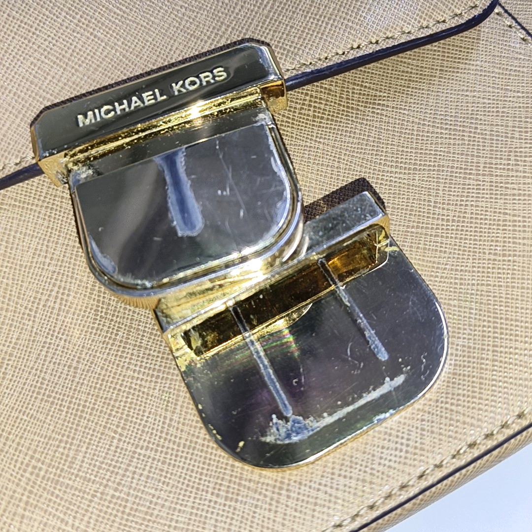 MICHAEL KORS Small size Khaki Leather Embossed Crossbody Bag, Handbag, Shoulder Bag Golden hardware Removable shoulder strap-(SKU)-940776973