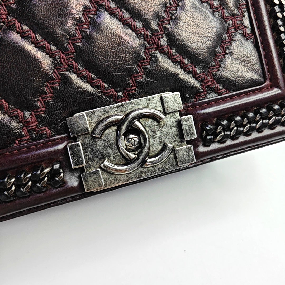 CHANEL BOY CHANEL Small Burgundy Calfskin Quilted Shoulder Bag Tote Crossbody Bag with Detachable Strap Rhodium Hardware 21 Compartments-(SKU)-965756203
