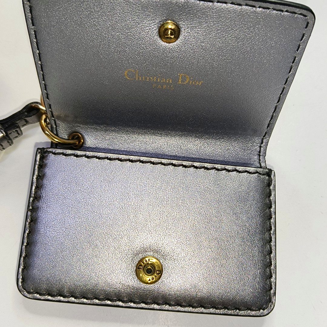 DIOR J'Adior Gray Cowhide Studs Card Case Golden hardware-(SKU)-956355272