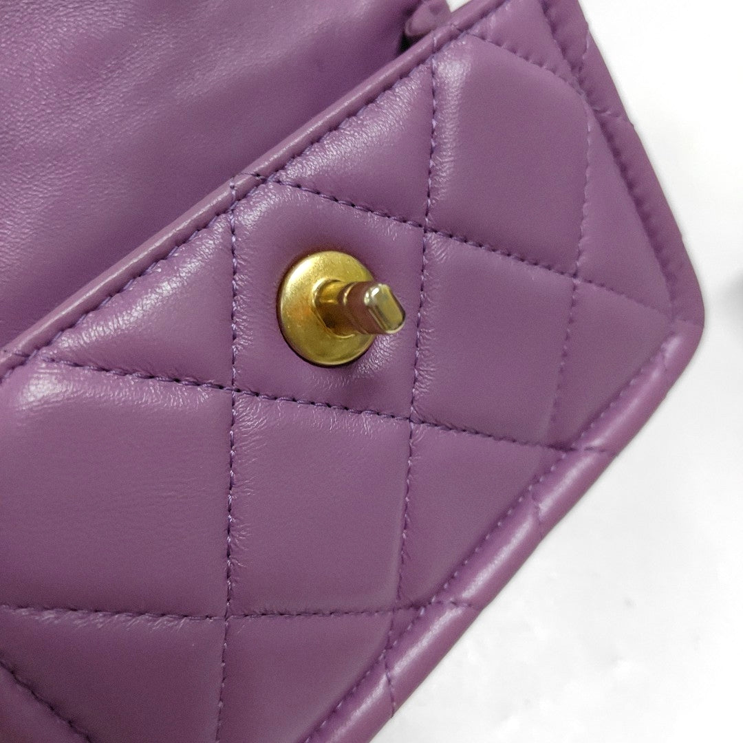 CHANEL BIJOUX FLAP Purple Sheepskin Quilted Diamond Pattern Crossbody Bag Single Shoulder Bag Golden Hardware 30 Clasp-(SKU)-970005240