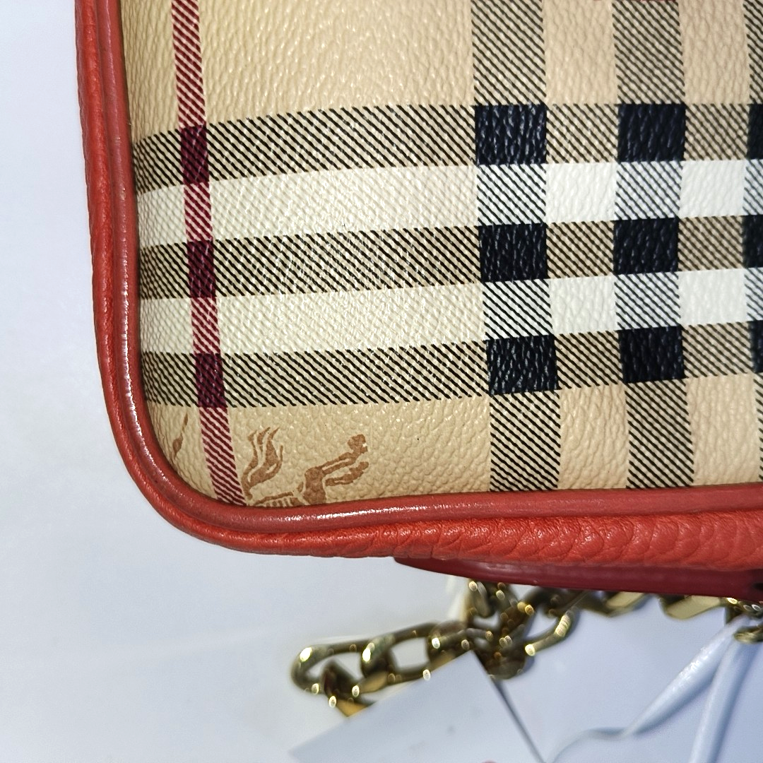 BURBERRY Maydown Khaki Coated Canvas Warhorse Plaid Crossbody Shoulder Bag Golden hardware-(SKU)-940909865