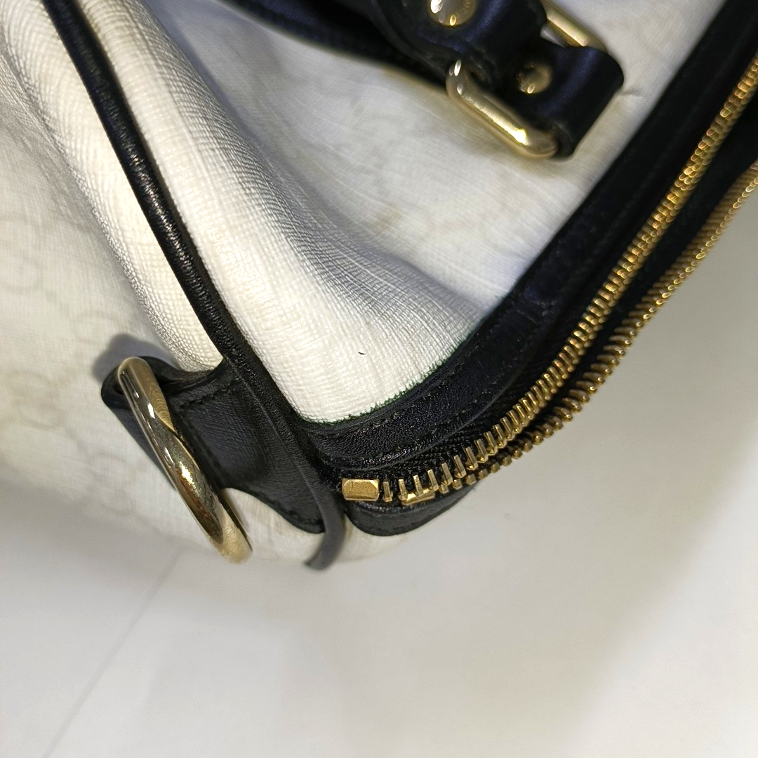 GUCCI Joy White Coated Canvas Monogram Handbag Golden hardware-(SKU)-942429656