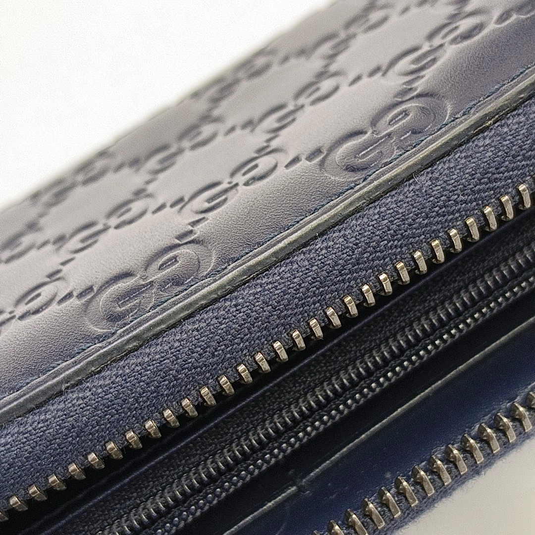 GUCCI Dark blue leather old-favorite textured wallet Silver Hardware-(SKU)-951353413