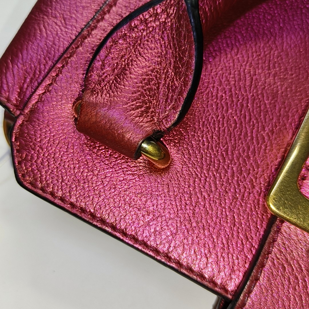 BURBERRY Buckle Fuchsia Leather Shoulder Tote Crossbody Bag Golden hardware Removable shoulder strap-(SKU)-954093592