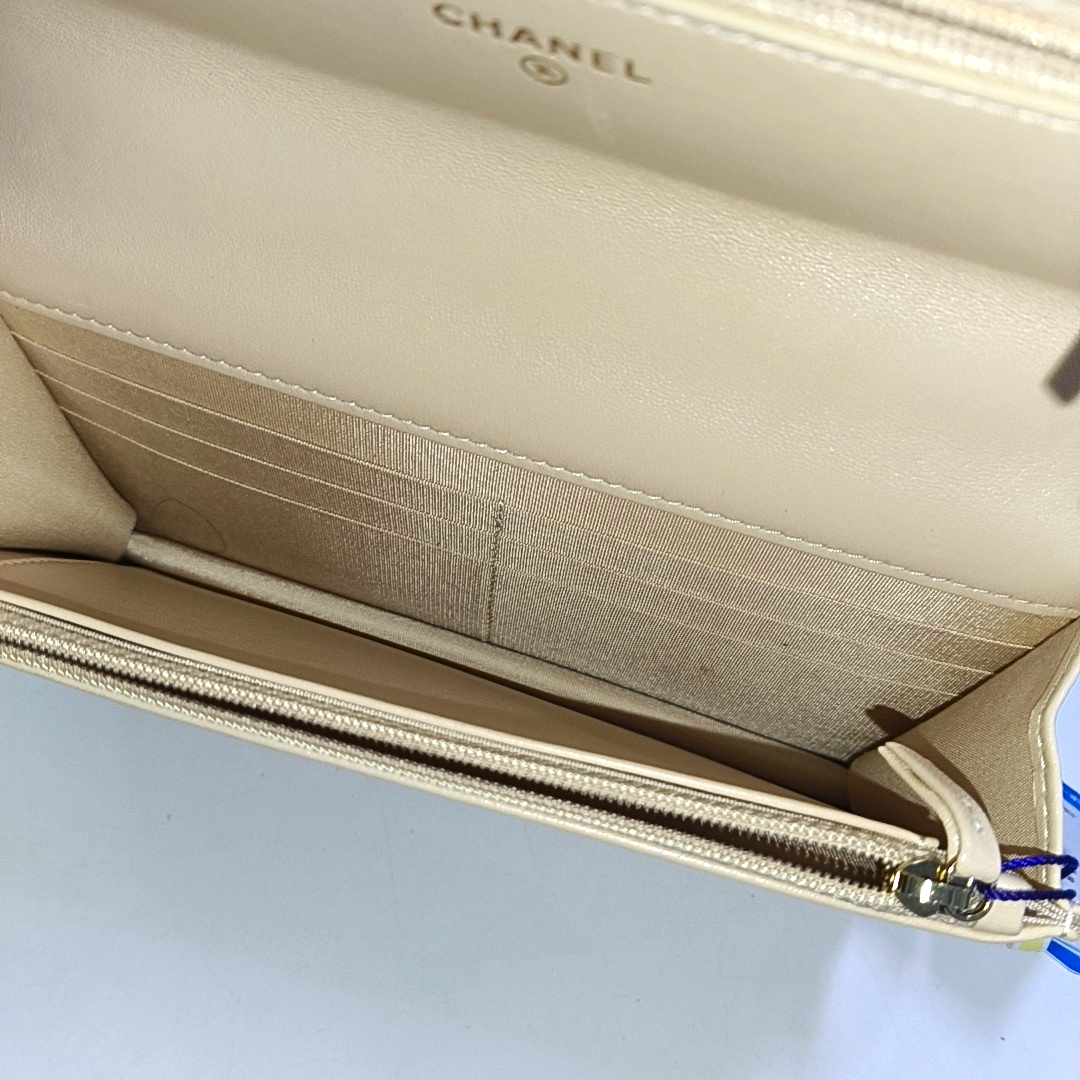 CHANEL CHANEL 19 WOC Beige Lamb Skin Quilted Stitched Crossbody Shoulder Bag Handbag Tote Bag Golden Silver Rhodium Hardware 31 Clasp-(SKU)-949178375
