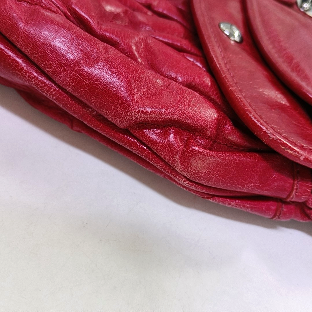 Miu Miu Miu Coffer Red Lamb Leather Quilted Woven Single Shoulder Bag Handbag Crossbody Silver Hardware Removable shoulder strap-(SKU)-959188889