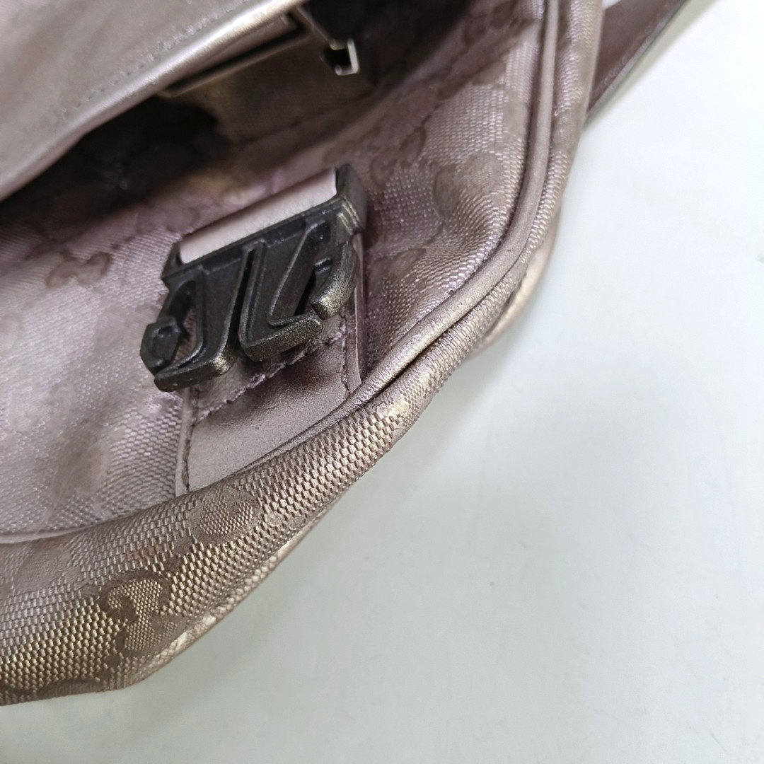 GUCCI GG Imprime Rose Gold Coated Canvas Vintage Single Shoulder Bag Crossbody Bag Silver Hardware-(SKU)-951246609