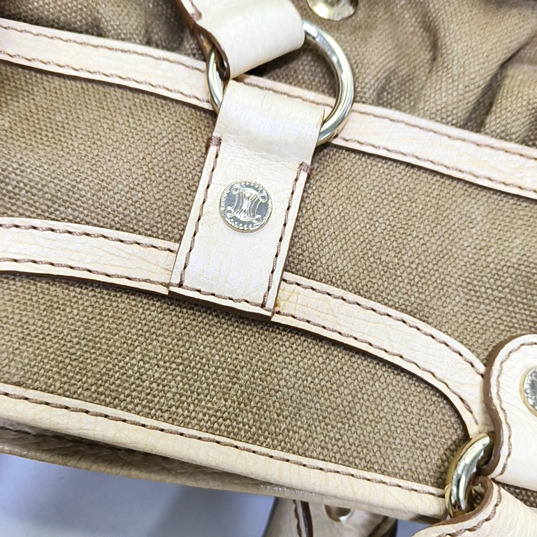 CELINE BOOGIE Khaki Canvas Tote Bag Golden hardware-(SKU)-945694402