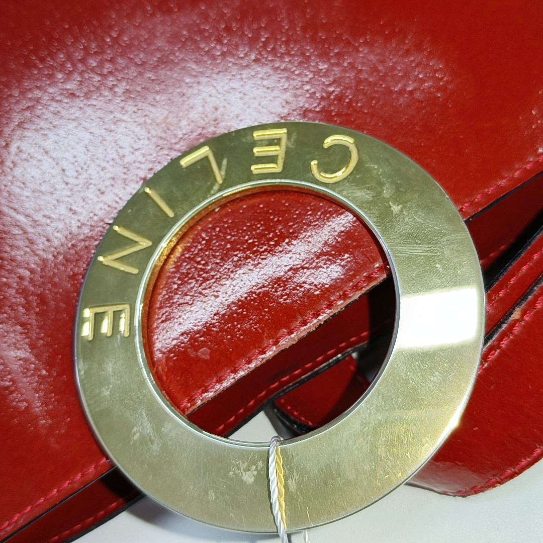 CELINE Bucket bag Red Cowhide Embossed Single Shoulder Bag Golden hardware Vintage model-(SKU)-12936054