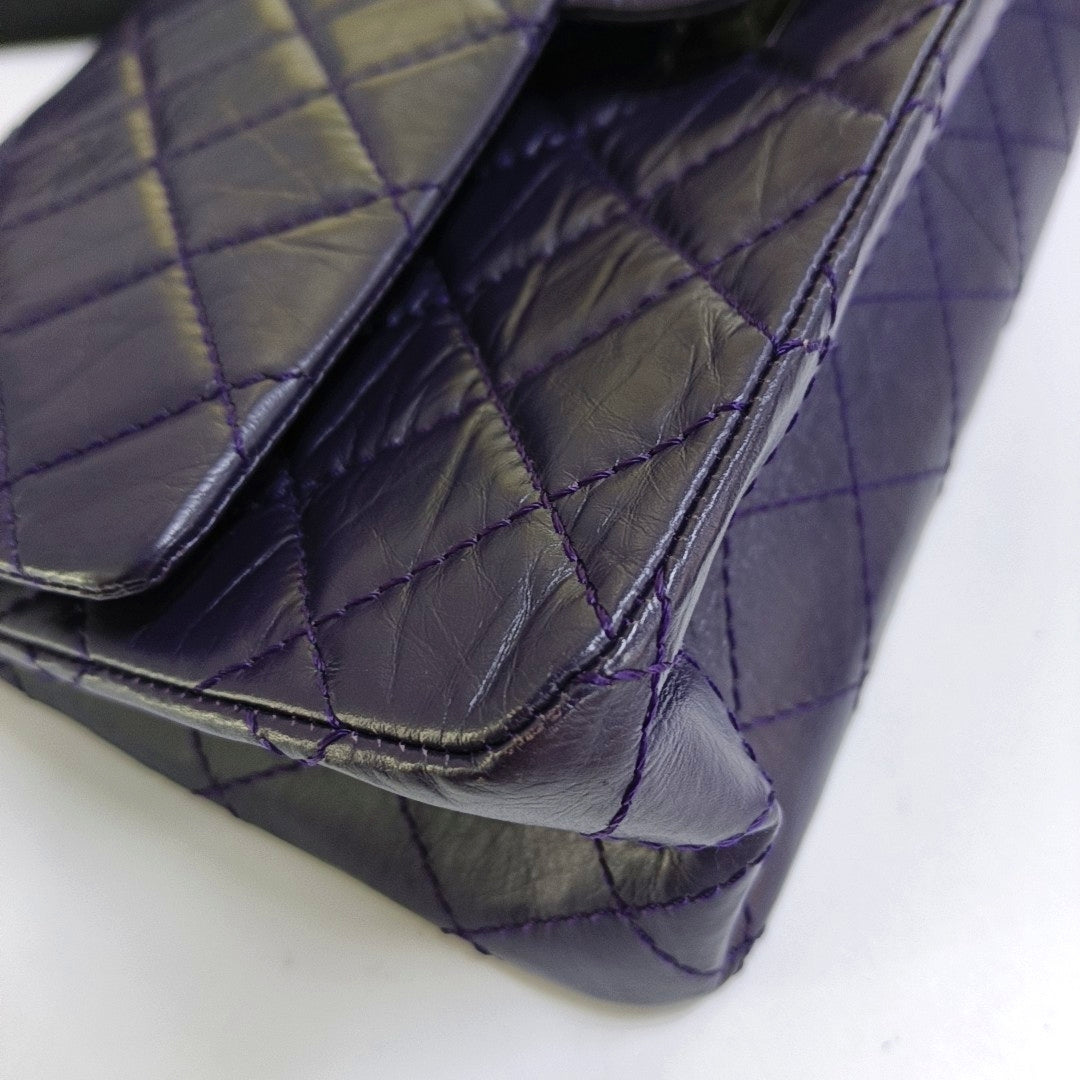 CHANEL 2.55 Large Purple Calfskin Quilted Chevron Single Shoulder Bag with Palladium Hardware-(SKU)-966463850