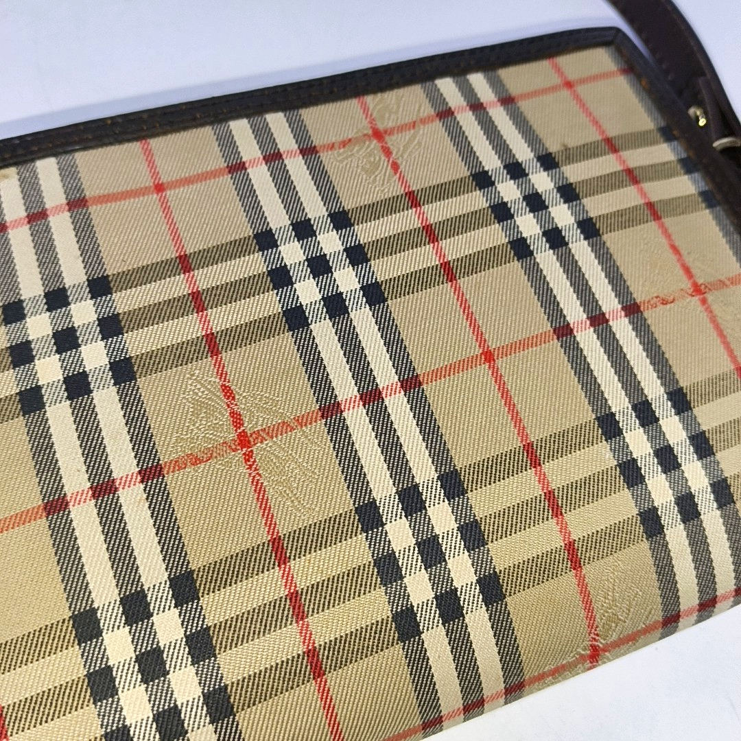 BURBERRY Khaki Canvas Battle Horse Checkered Clutch Single Shoulder Bag Crossbody-(SKU)-959987816