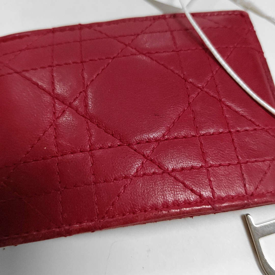 DIOR Lady Dior Red Lamb Leather Quilted Card Case Silver Hardware-(SKU)-938015622