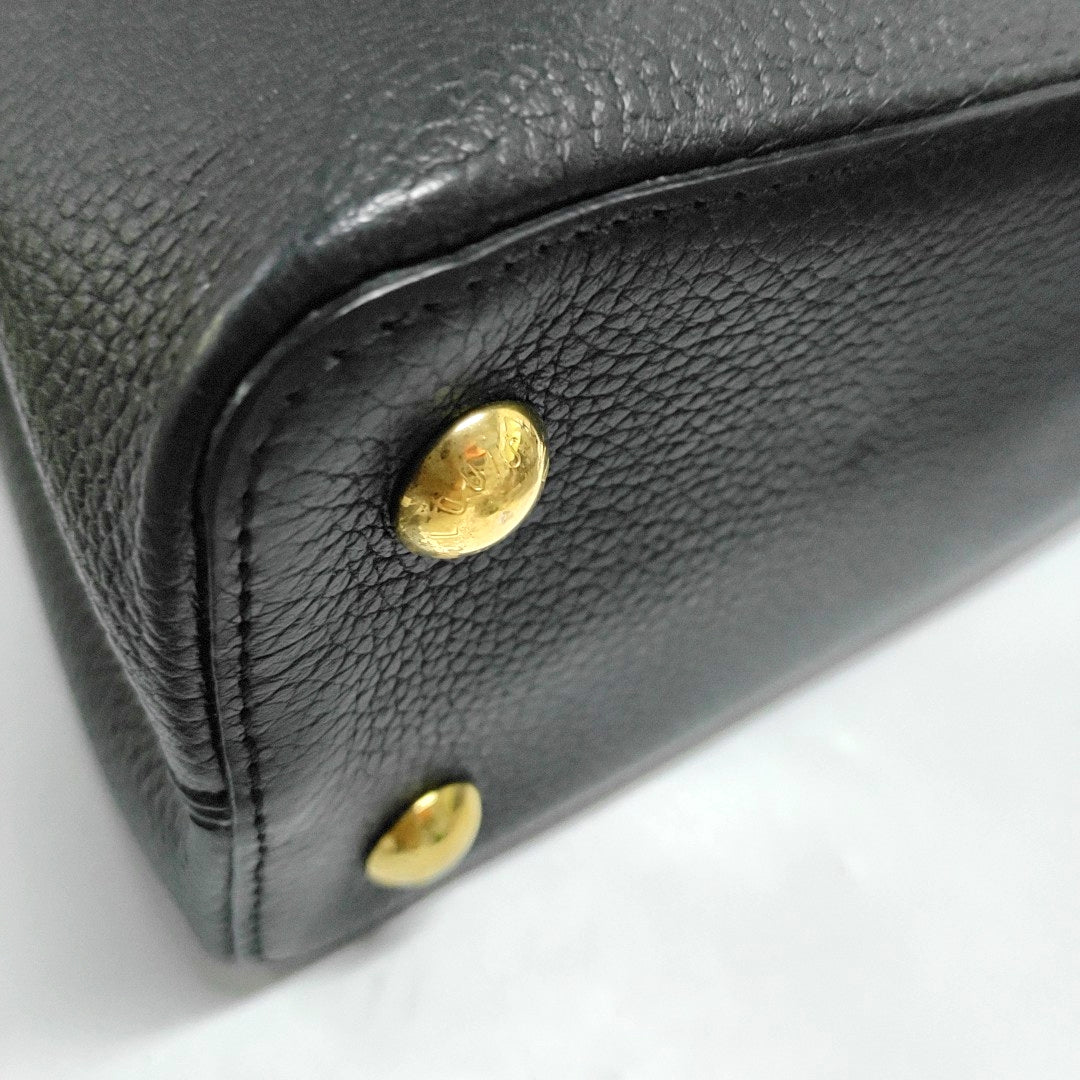 LOUIS VUITTON CAPUCINES Medium Black Calfskin Studs Shoulder Bag Tote Crossbody Bag Gold Hardware Removable Shoulder Strap-(SKU)-970294720