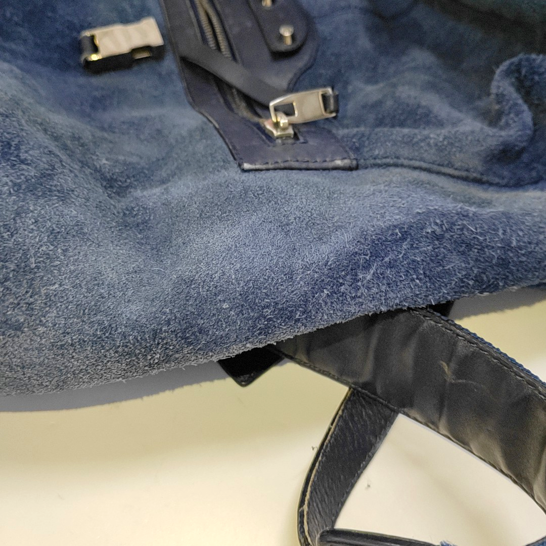 BALENCIAGA Classic City Blue Suede Leather Studs Backpack Silver Hardware-(SKU)-956769787