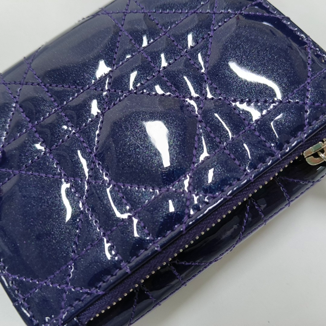 DIOR Rendez-Vous Purple Patent Leather Weave Pattern Jacquard Wallet Silver Hardware Complete Accessories-(SKU)-956063530