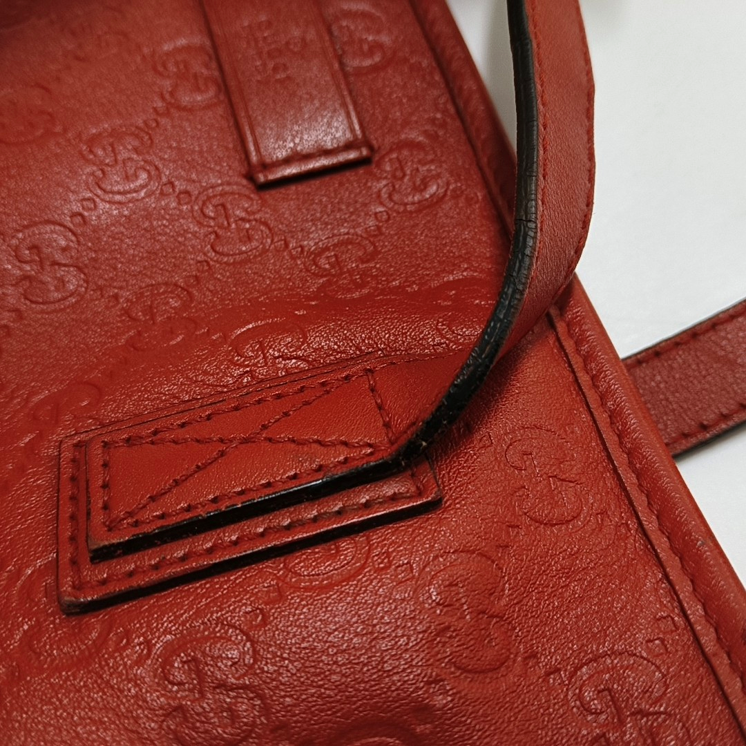 GUCCI GG Imprime Red leather monogram embossed crossbody shoulder tote handbag Golden hardware-(SKU)-954939048
