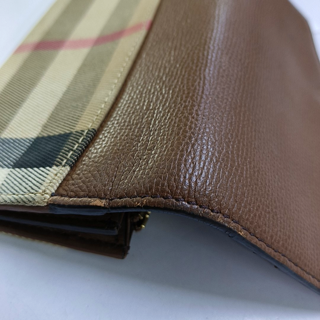BURBERRY Brown Canvas Tartan Pattern Wallet Golden hardware-(SKU)-951700332