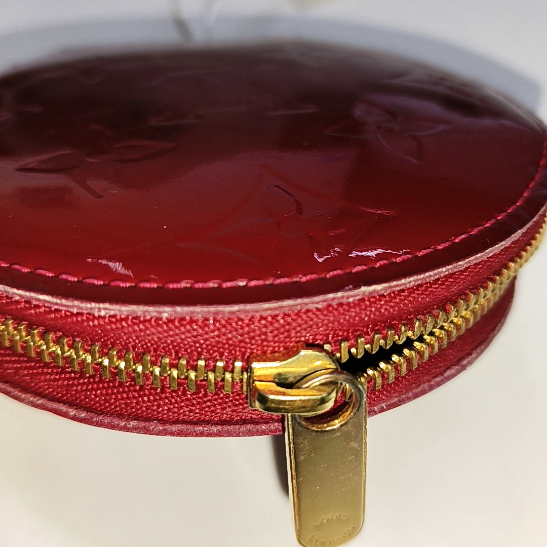 LOUIS VUITTON PORTE MONNAIE COUER Red Patent Leather Monogram Embossed Mini Wallet Golden hardware-(SKU)-14407174