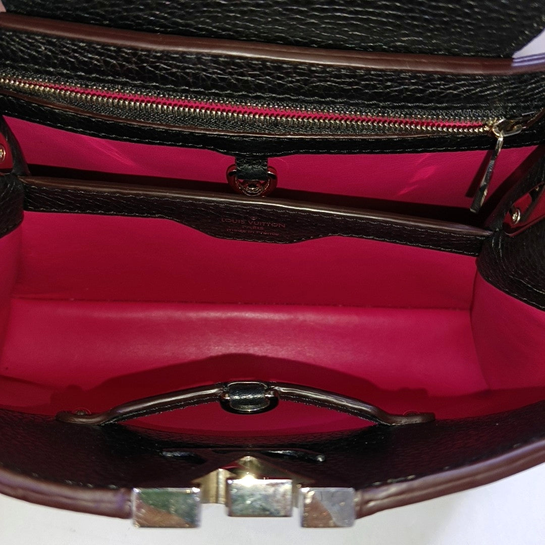 LOUIS VUITTON CAPUCINES BB Black Calfskin Shoulder Bag, Handbag, Crossbody Bag with Detachable Strap-(SKU)-969527103