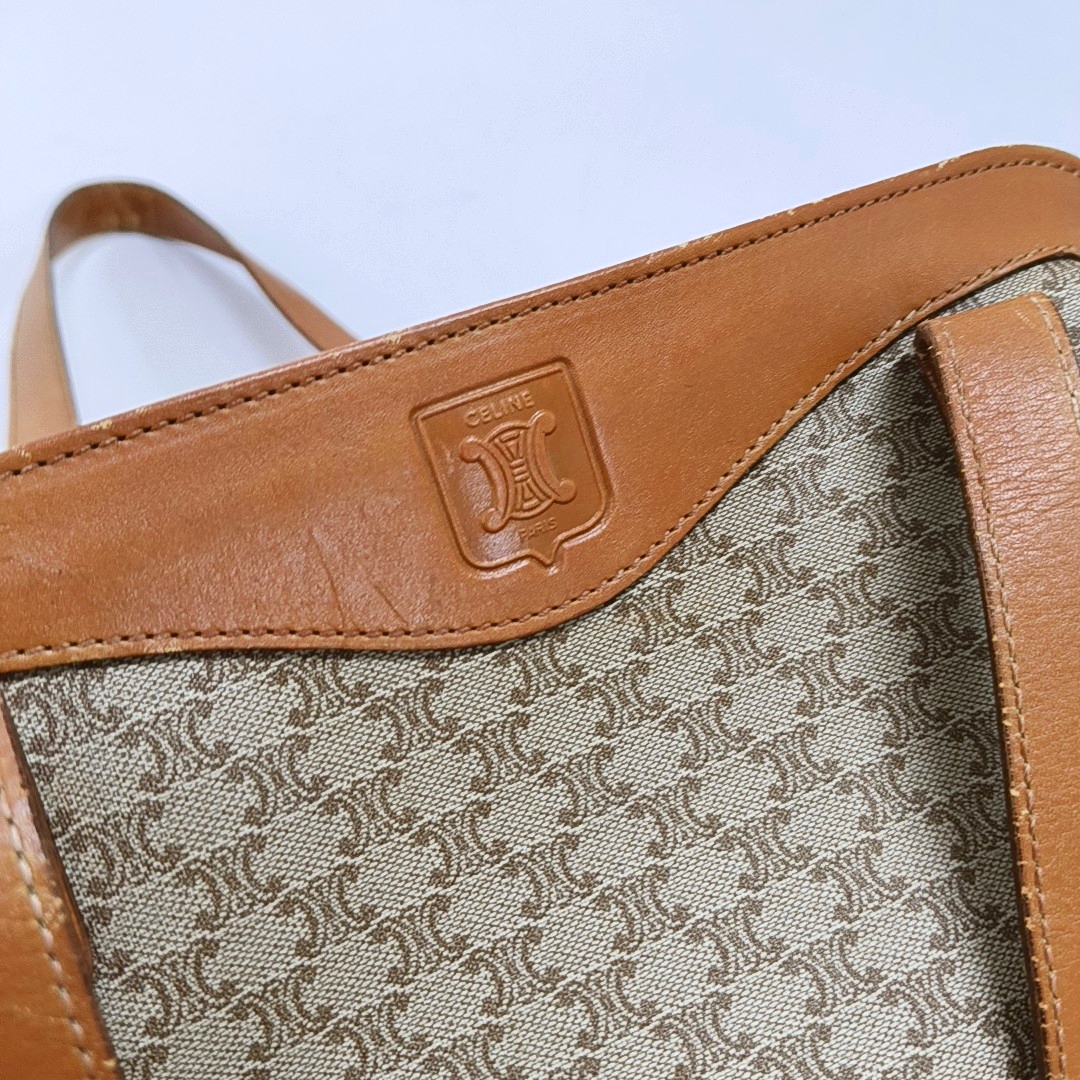 CELINE Tote bag Khaki Coated Canvas Triumph Grained Shoulder Bag Handbag Brown Hardware-(SKU)-947832104
