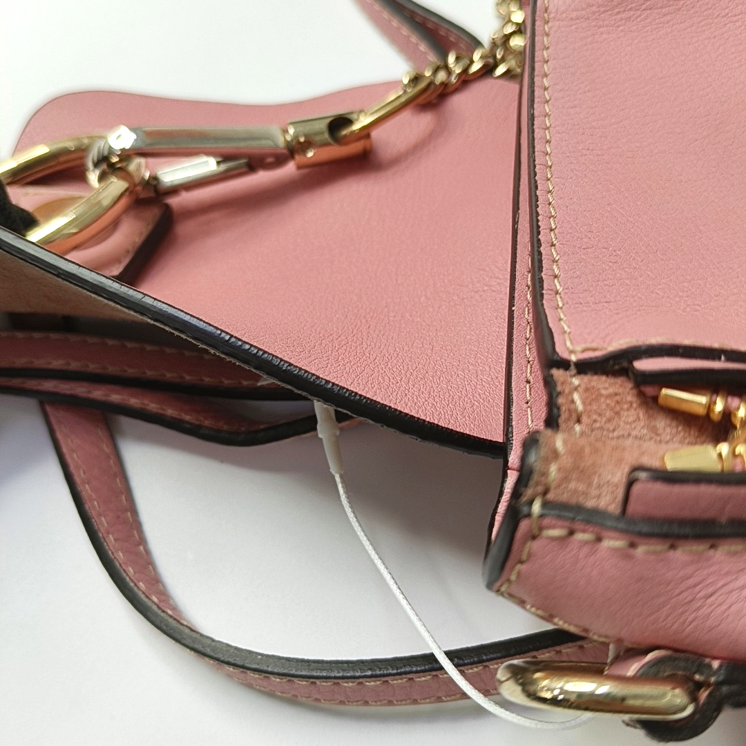 Chloé Faye mini Pink Cowhide Backpack Single Shoulder Bag Golden hardware shoulder straps-(SKU)-958394147