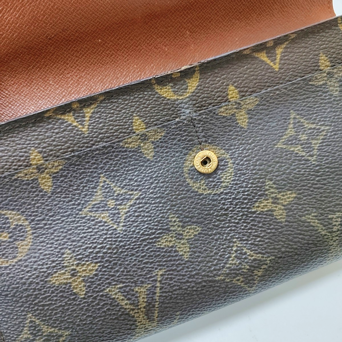 LOUIS VUITTON PORTE MONNAIE Large size Brown coated canvas vintage wallet Golden hardware-(SKU)-944949286