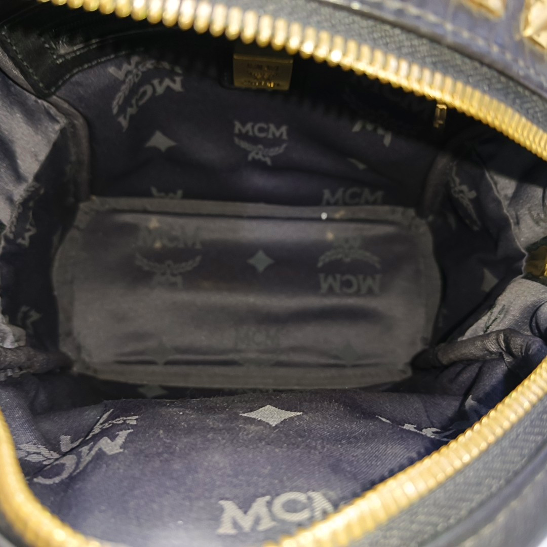 MCM STARK mini Black Coated Canvas Monogram Studs Backpack Golden hardware-(SKU)-940746737