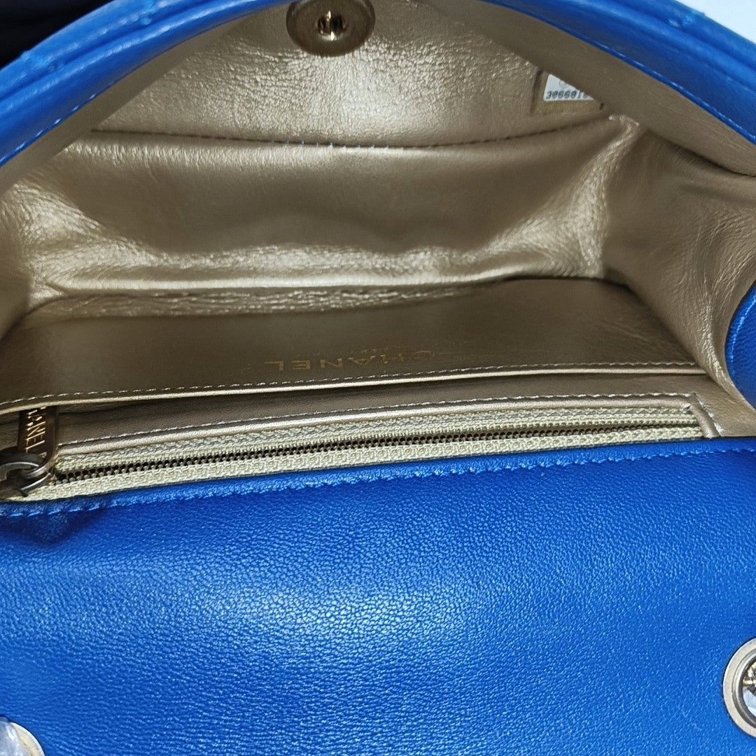CHANEL CLASSIC FLAP Mini Blue Lamb Leather Grained Quilted Fat Boy Crossbody Bag Single Shoulder Bag with Gold Hardware 30 opening-(SKU)-969459485