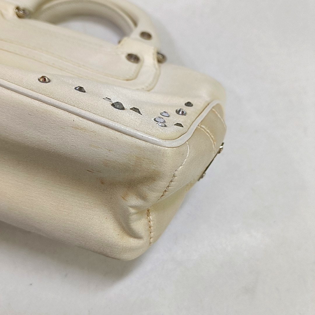 CELINE BOOGIE Beige Satin Studs Handbag Silver Hardware-(SKU)-950400052