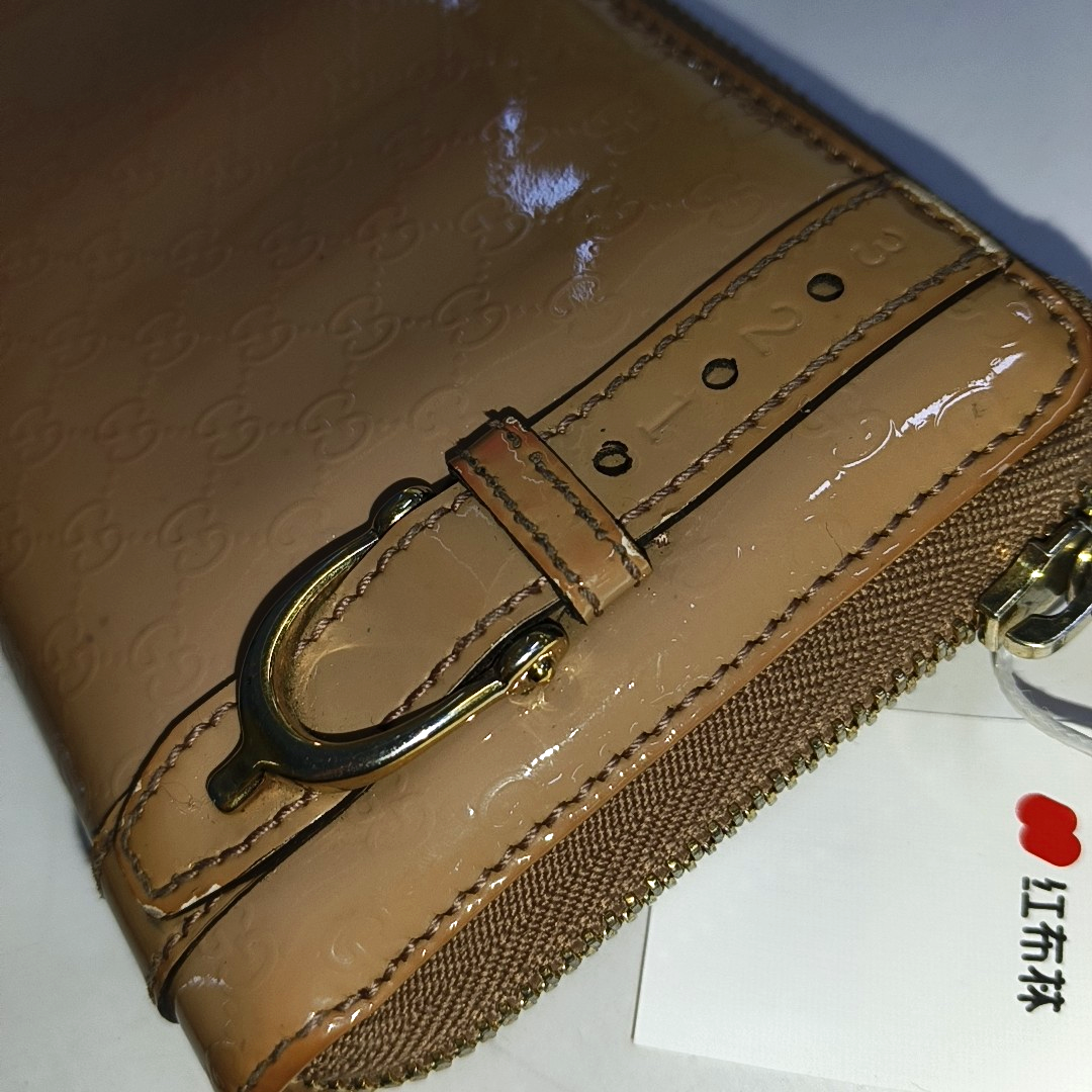 GUCCI Microguccissima Nude Pink Patent Leather Monogrammed Quilted Wallet Golden hardware-(SKU)-937604188