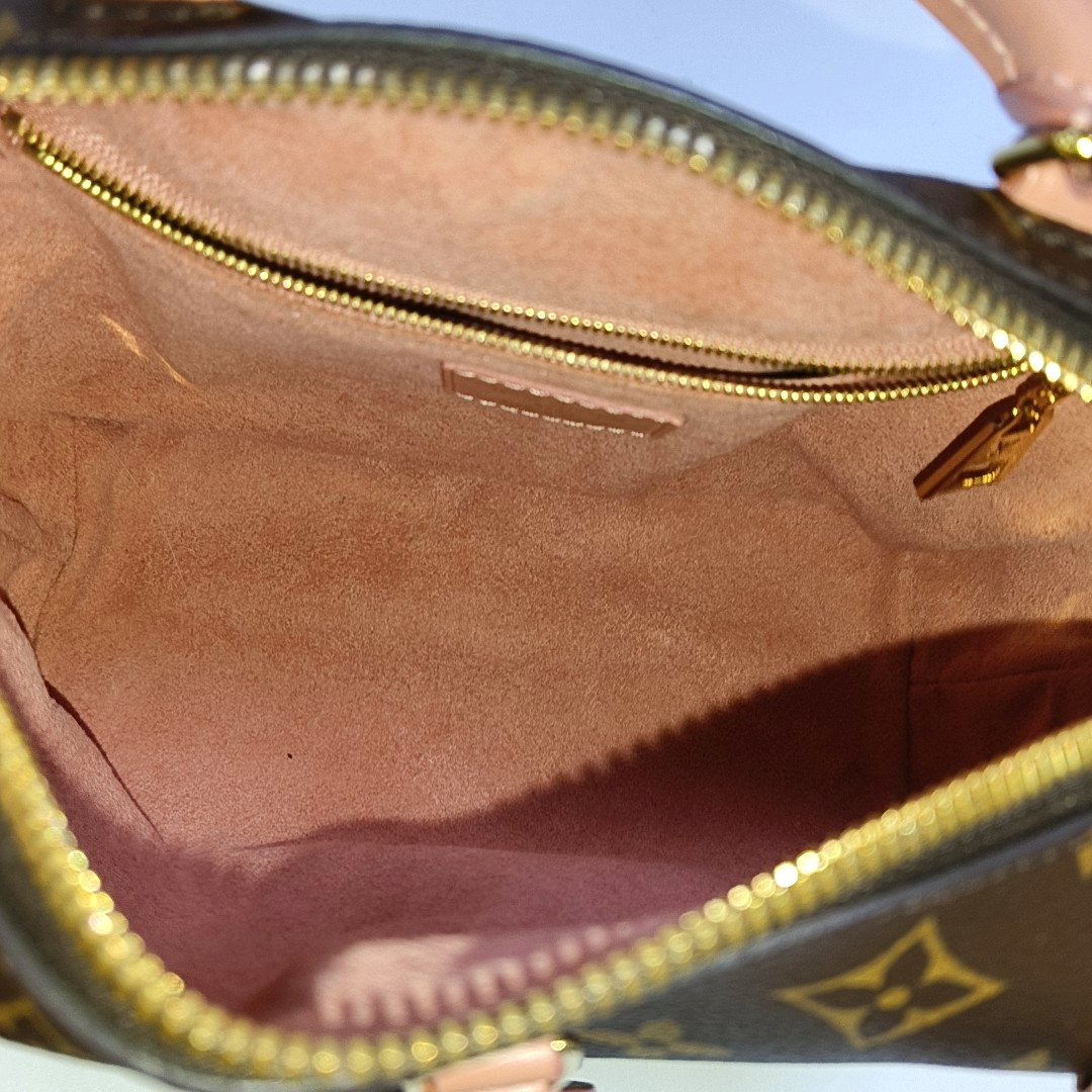 LOUIS VUITTON PETITE MALLE Brown Coated Canvas Monogram Single Shoulder Bag Handbag Sling Bag Gold Hardware 2 Removable Straps-(SKU)-961045725