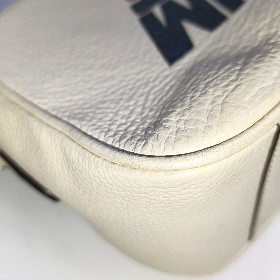 COACH Camera Bag White Leather Print Crossbody Single Shoulder Bag Silver Hardware Removable shoulder strap-(SKU)-941273974