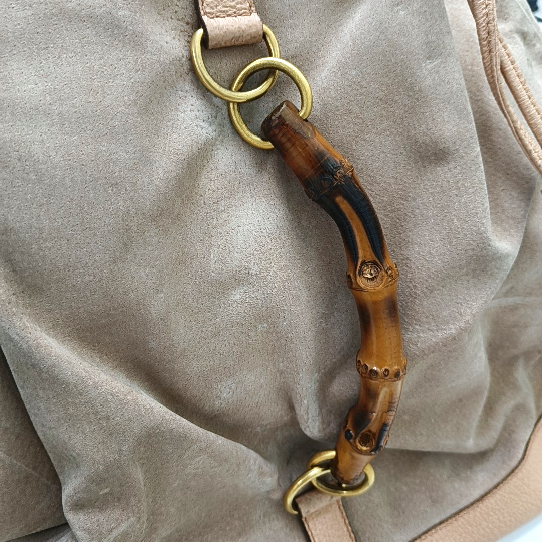 GUCCI Brown suede bamboo backpack Golden hardware-(SKU)-948850535