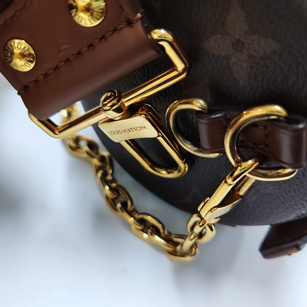 LOUIS VUITTON PAPILLON 19 Brown Coated Canvas Monogram Rivet Babylone Crossbody Bag Handbag Shoulder Bag Gold Hardware 2 Removable Straps-(SKU)-962788033