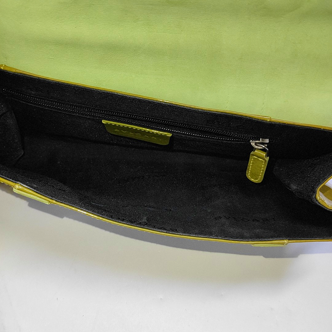 BVLGARI Yellow Green Patent Leather Handbag Single Shoulder Bag Silver Hardware Removable shoulder strap-(SKU)-960012647