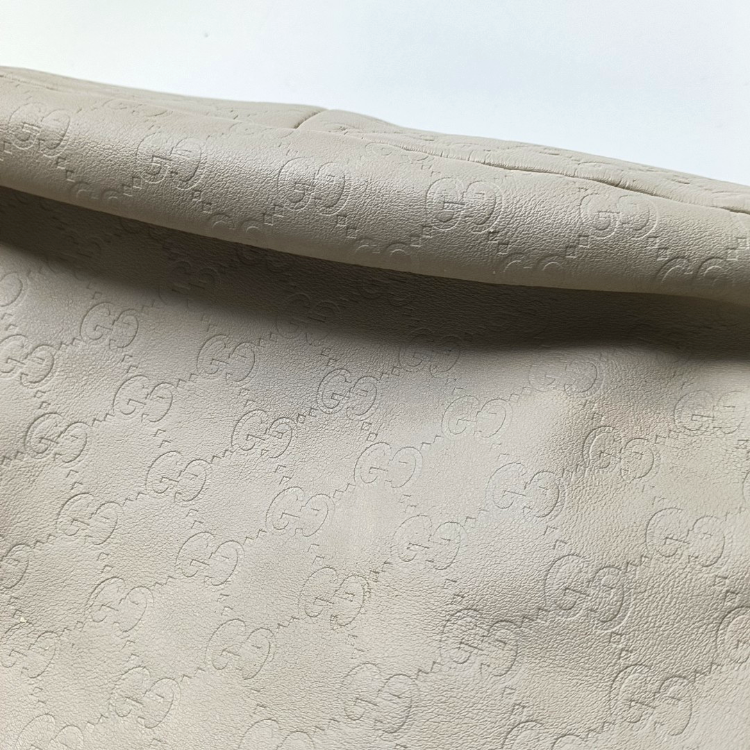 GUCCI Abbey Beige Leather Monogrammed Texture Handbag and Single Shoulder Bag Golden Silver Hardware-(SKU)-950265695