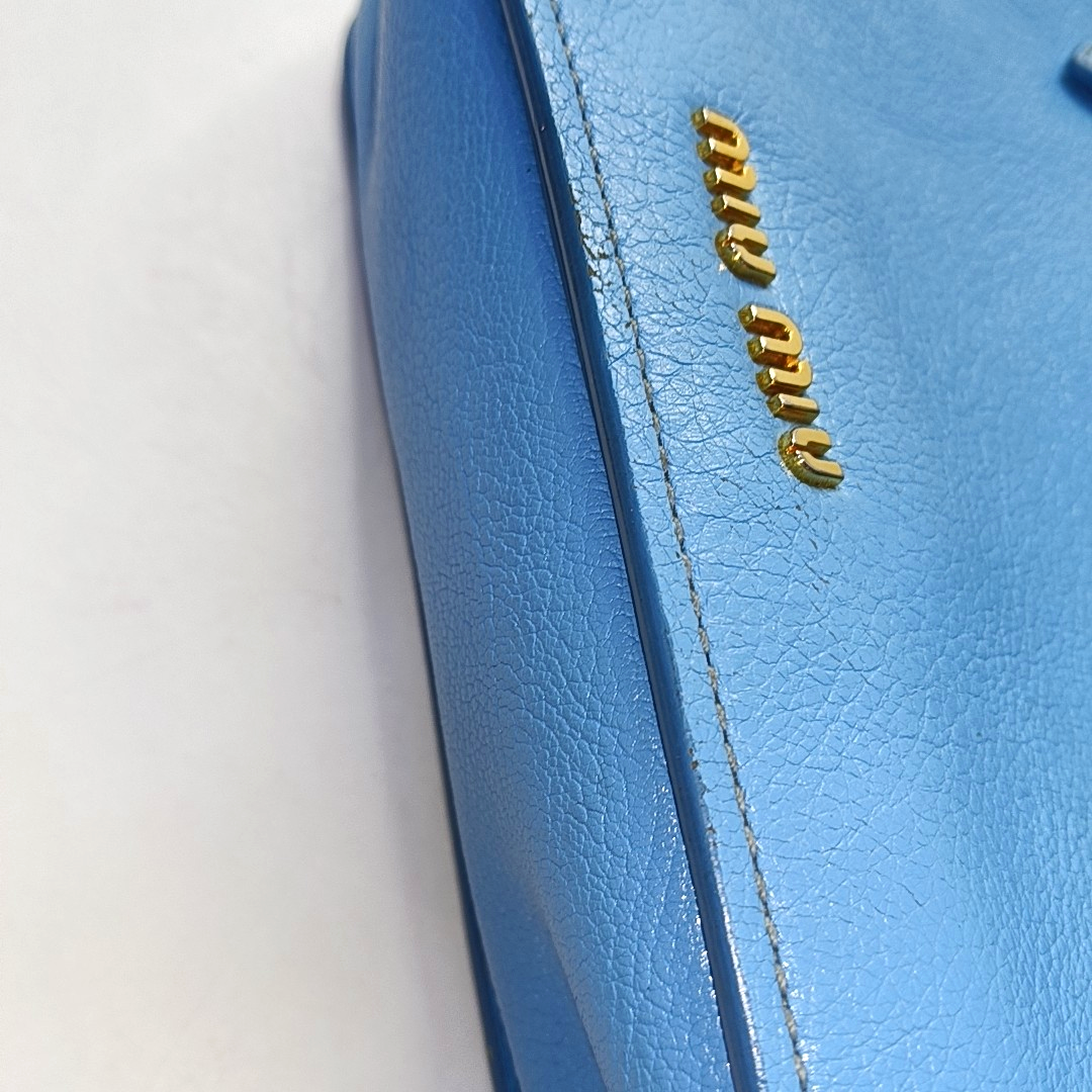 Miu Miu Madras Blue Cowhide Studs Single Shoulder Bag Tote Bag Crossbody Bag Golden hardware Removable shoulder strap-(SKU)-954293190