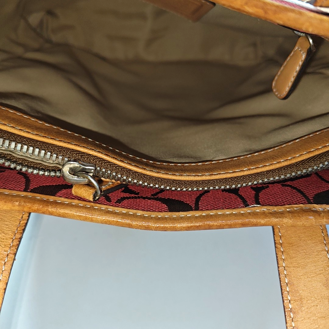 COACH Tote bag Red Canvas Monogram Floral Handbag Silver Hardware-(SKU)-936434550
