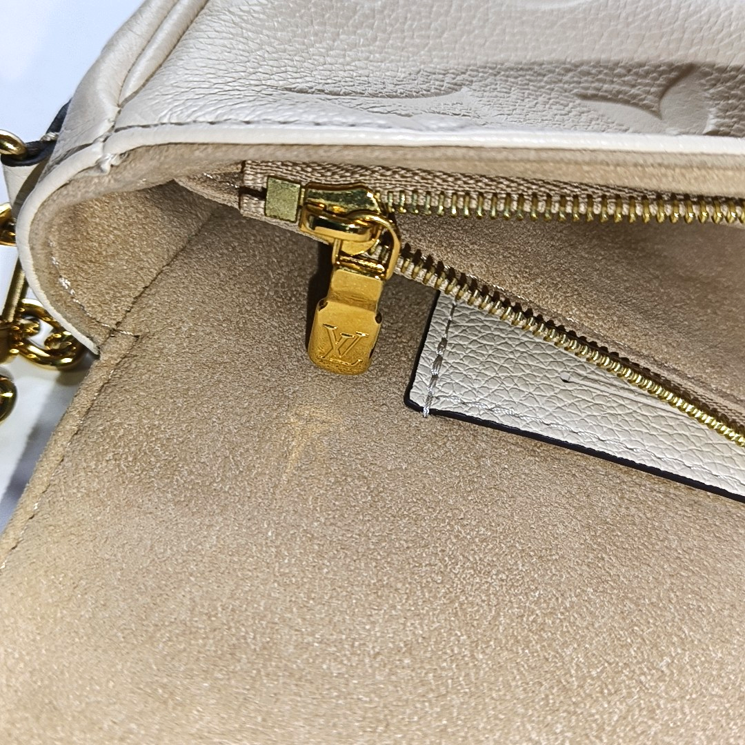 LOUIS VUITTON IVY Beige Leather Monogram Embossed Shoulder Bag Handbag Golden Hardware 2 Removable Straps-(SKU)-957574255