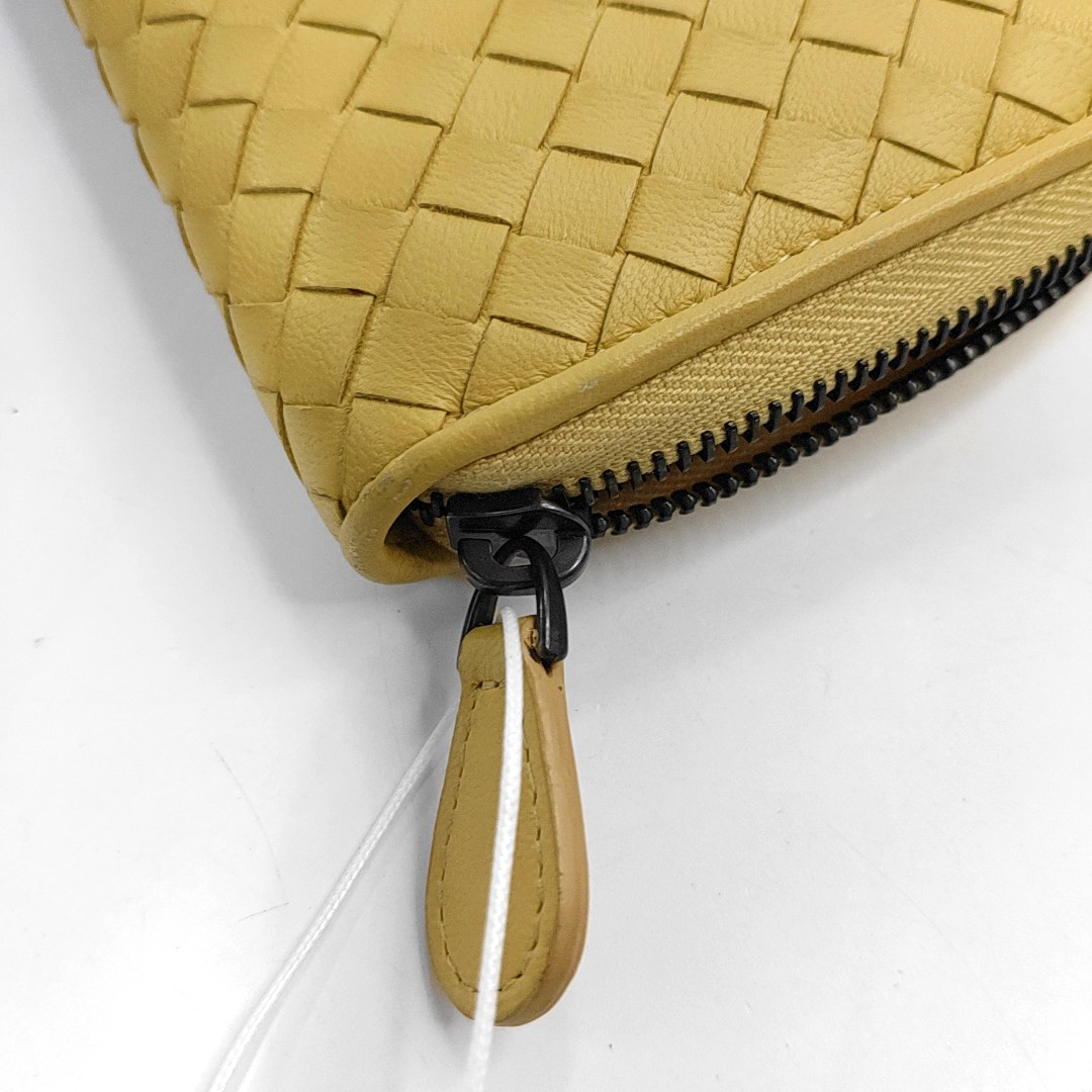 BOTTEGA VENETA Yellow Green Leather Woven Wallet Black hardware-(SKU)-952014165