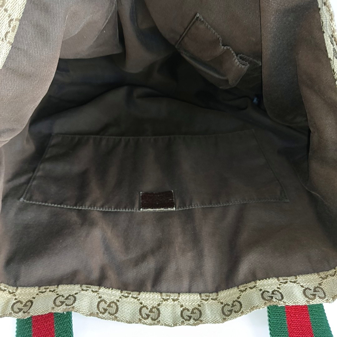 GUCCI Diaper Brown Canvas Monogrammed Striped Webbing Handbag Shoulder Bag-(SKU)-960138854