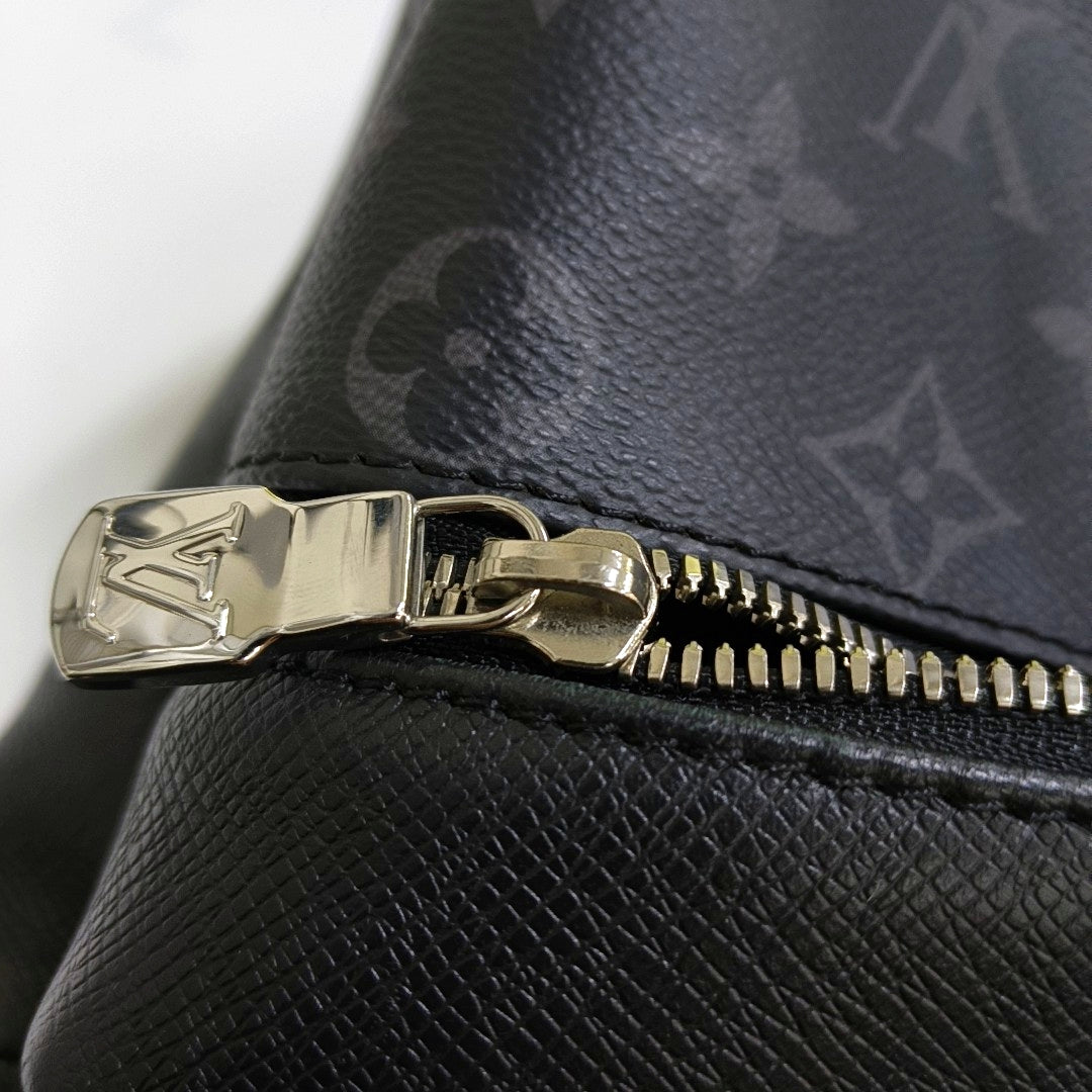 LOUIS VUITTON DISCOVERY Small Black Leather Monogram Double Shoulder Bag Tote Bag Silver Hardware-(SKU)-968889850
