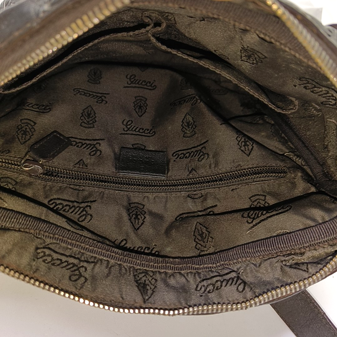 GUCCI GG Imprime Brown Leather Vintage Shoulder and Crossbody Bag Golden hardware-(SKU)-953018922