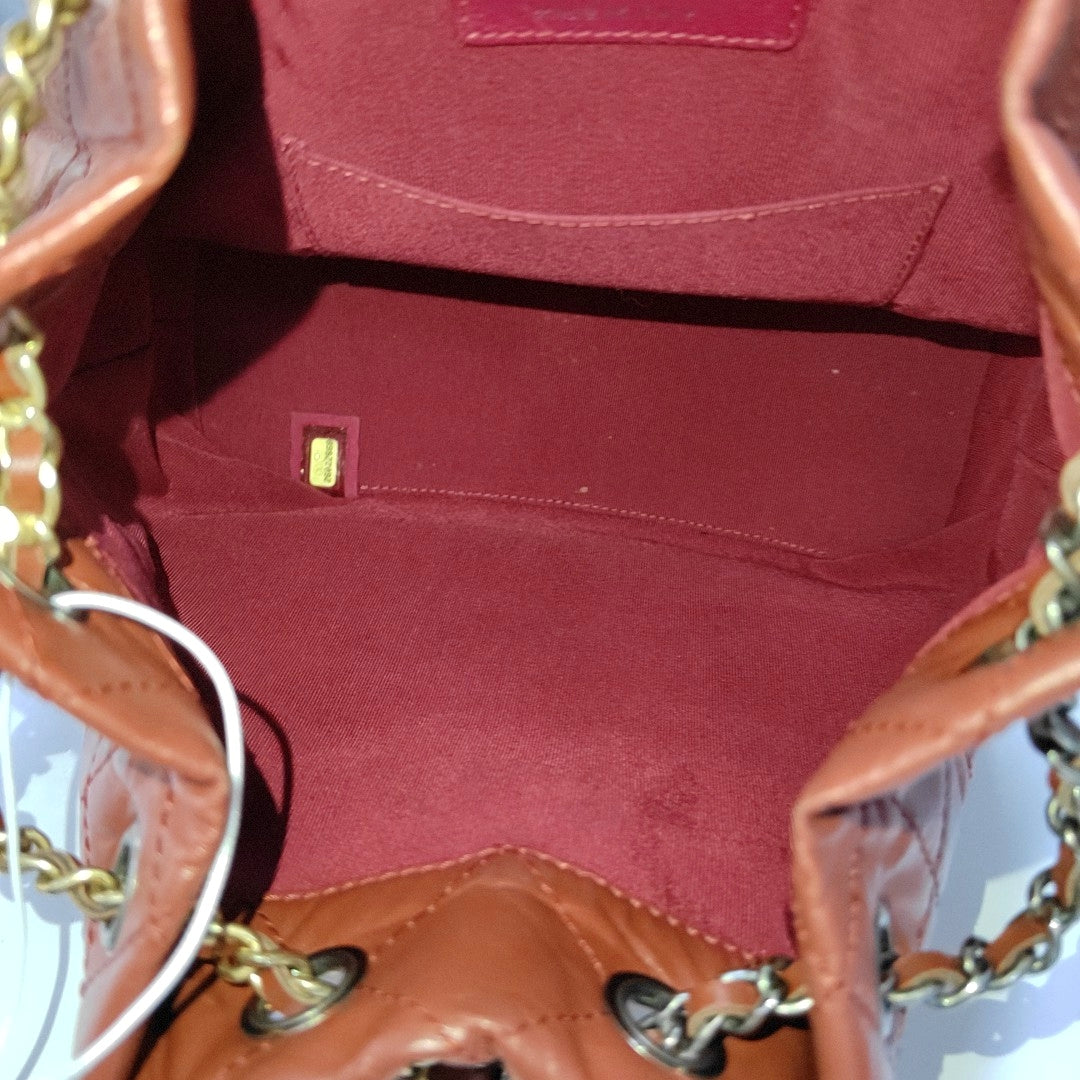 CHANEL GABRIELLE Small Brick Red Leather Quilted Chain Backpack with Detachable Strap, Gold Silver Rhodium Hardware, 26 Flaps-(SKU)-967622926